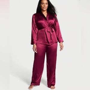 NWT Victoria's Secret Dream Satin Wrap Top Long Pajama Set in Campari Red
